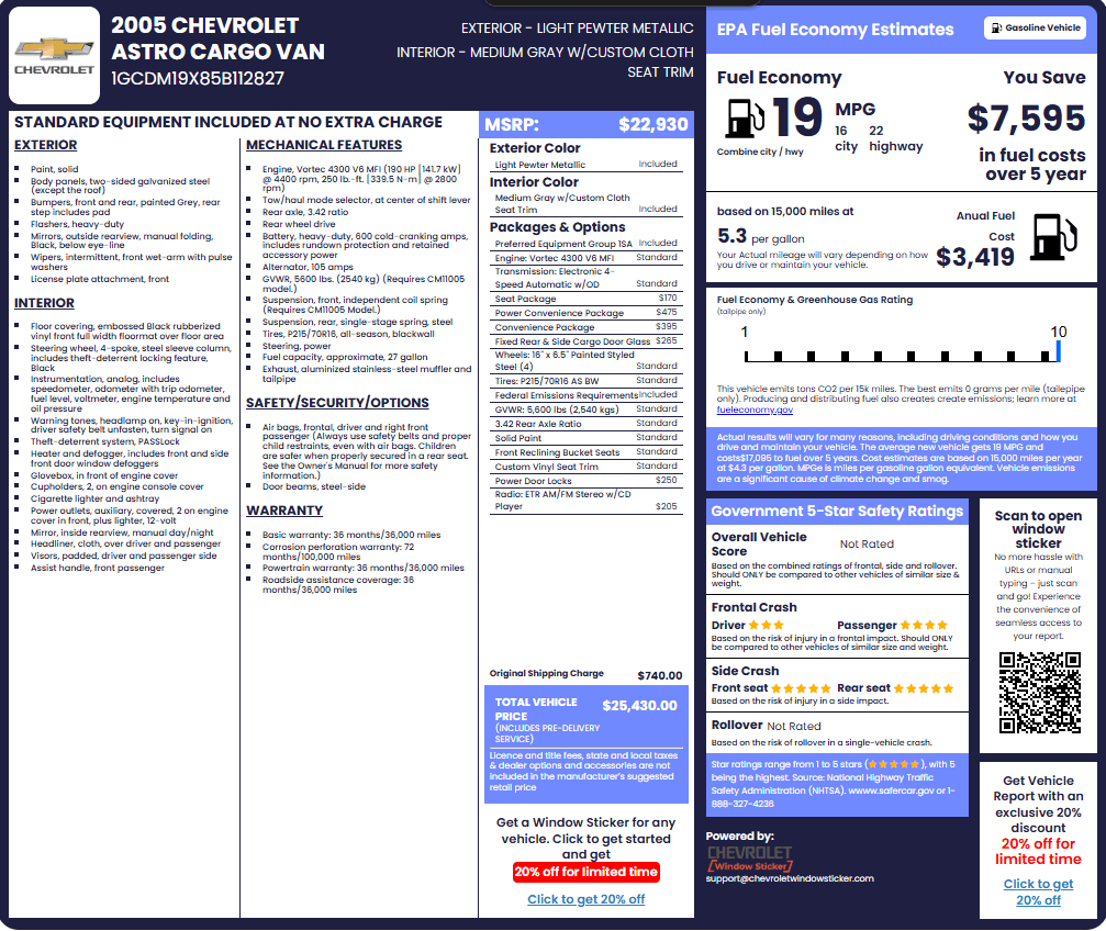 Chevrolet Window Sticker Sample