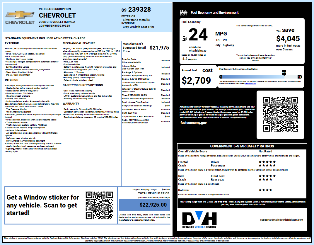 Chevrolet Window Sticker Sample